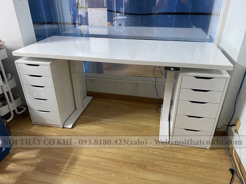 Bàn Nâng Hạ Thông Minh 180x70 Kèm 2 Tủ IKEA Full Trắng